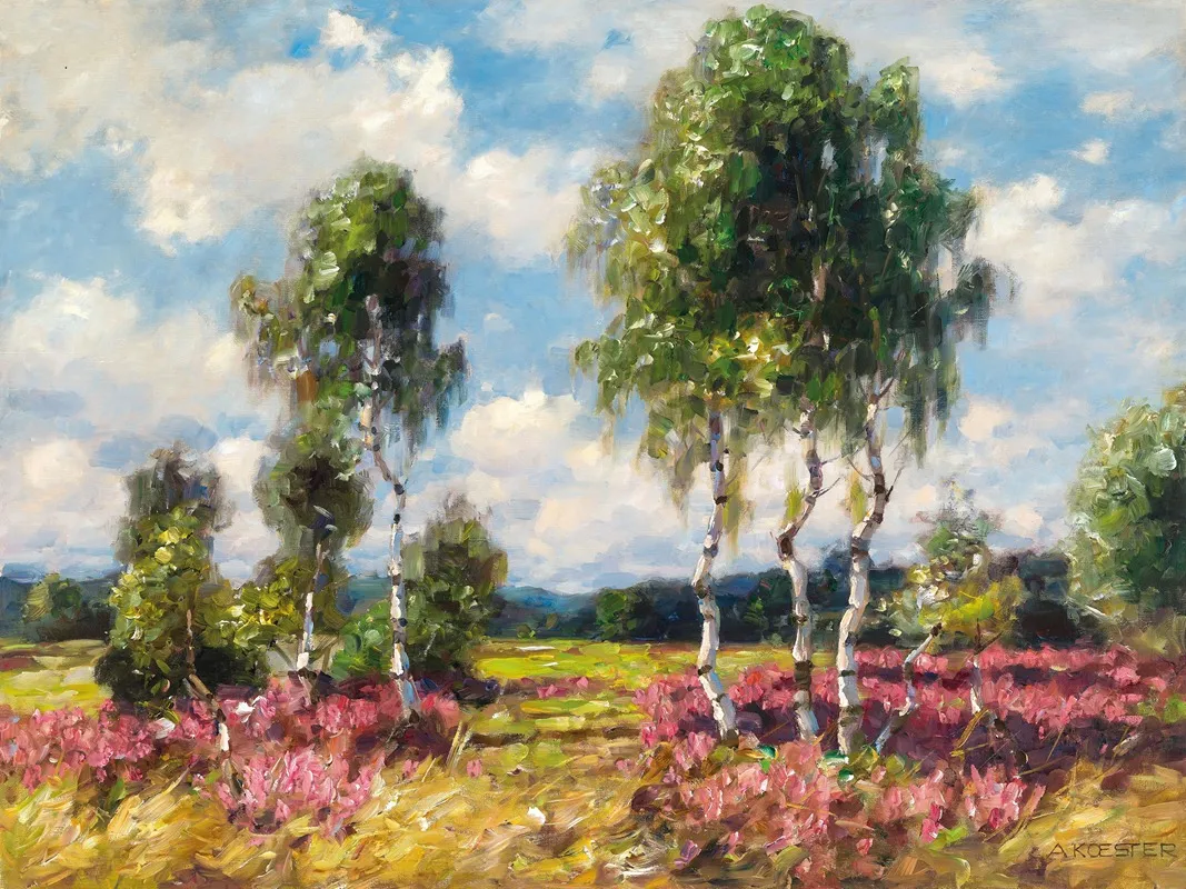 Birches In A Heath Landscape Viktring Carinthia by Alexander Koester - Canvas Print