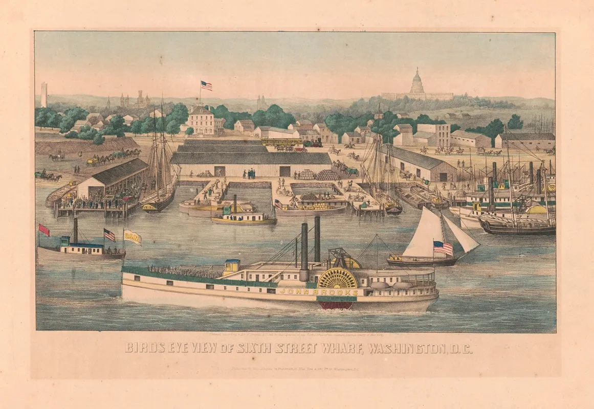 Birds Eye View Of Sixth Street Wharf Washington D C by Charles Magnus - Canvas Print