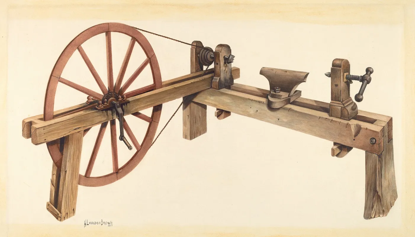 Bishop Hill Woodturning Lathe by H. Langden Brown - Canvas Print
