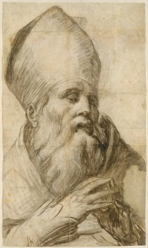 Bishop Saint In Bust Length Cartoon For An Altarpiece