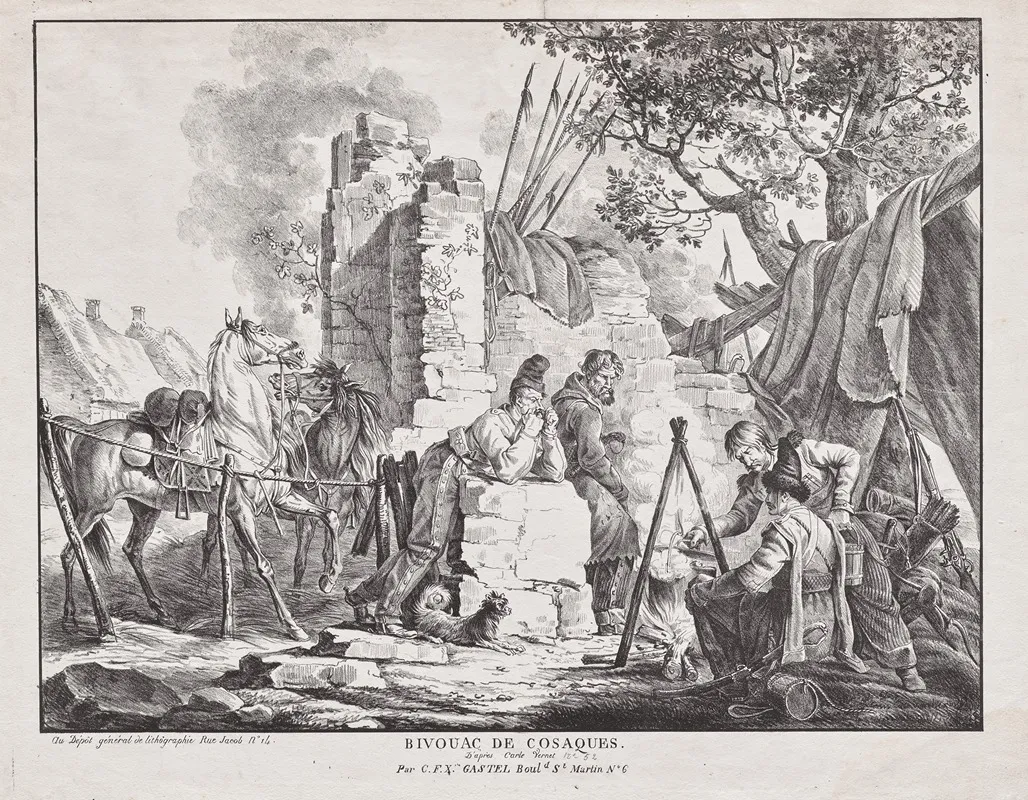 Bivouac De Cosaques by Carle Vernet - Canvas Print