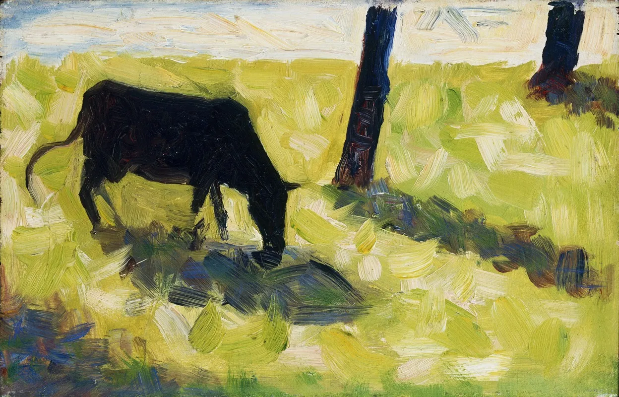 Black Cow In A Meadow by Georges Seurat - Canvas Print