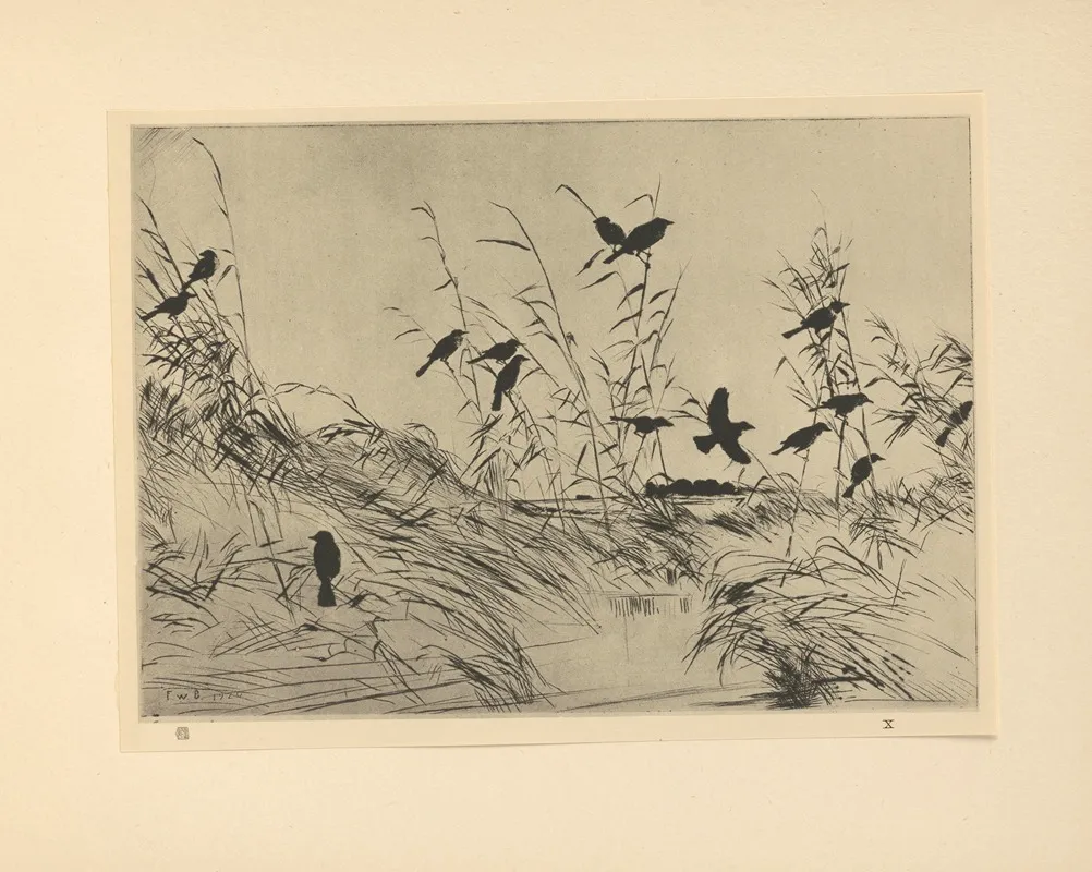 Blackbirds And Rushes by Frank Weston Benson   - Canvas Print