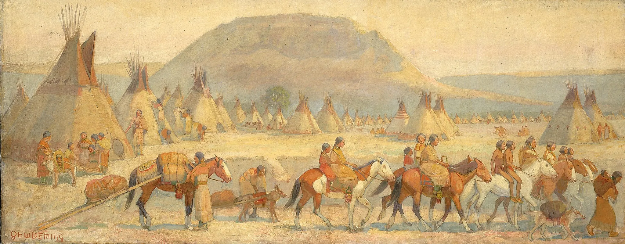 Blackfoot Camp Scene by Edwin Willard Deming - Canvas Print