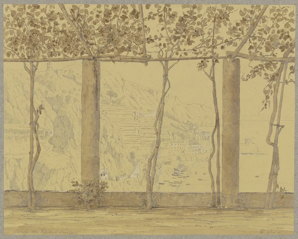 Blick Auf Amalfi Vom Kloster S Francesco Aus by Friedrich Wilhelm Ludwig - Canvas Print