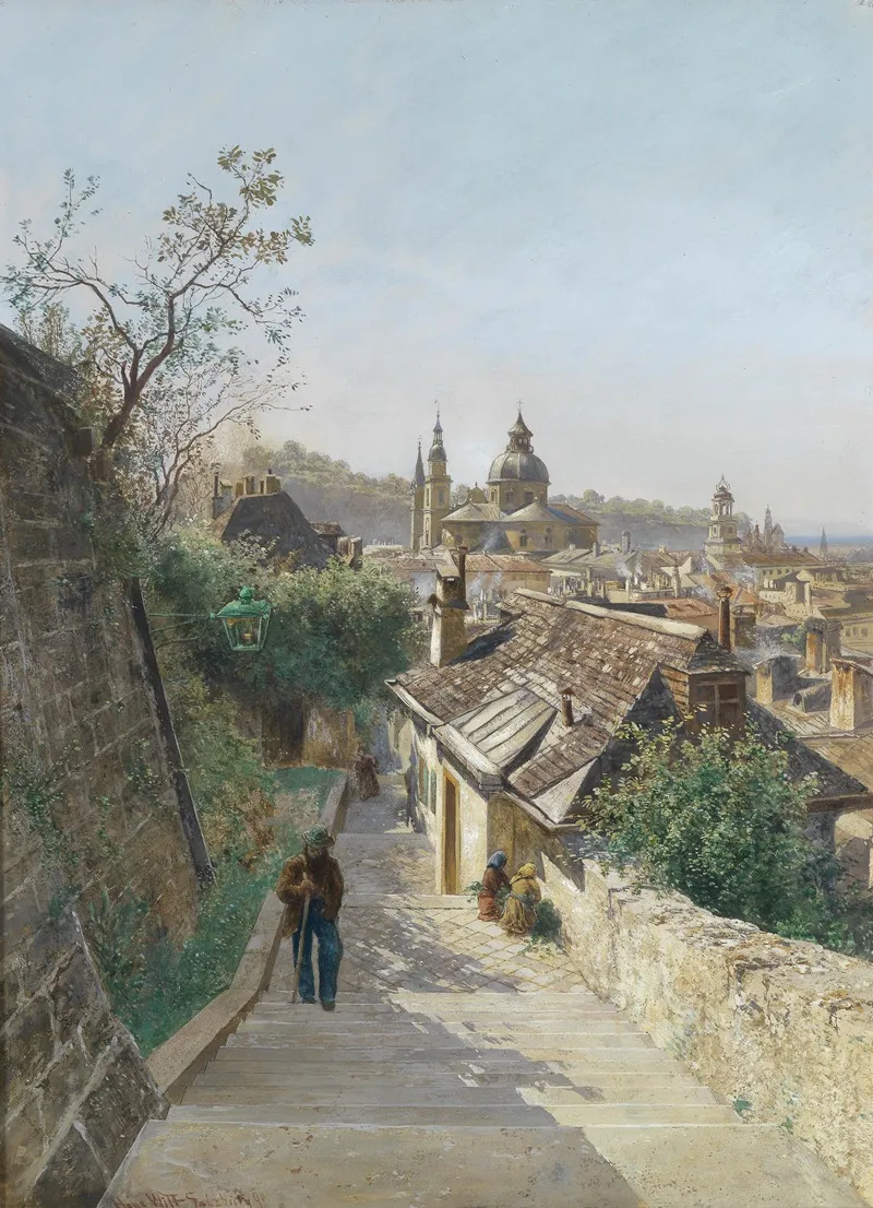 Blick Auf Die Salzburger Altstadt Von Der Nonnbergstiege by Hans Wilt - Canvas Print