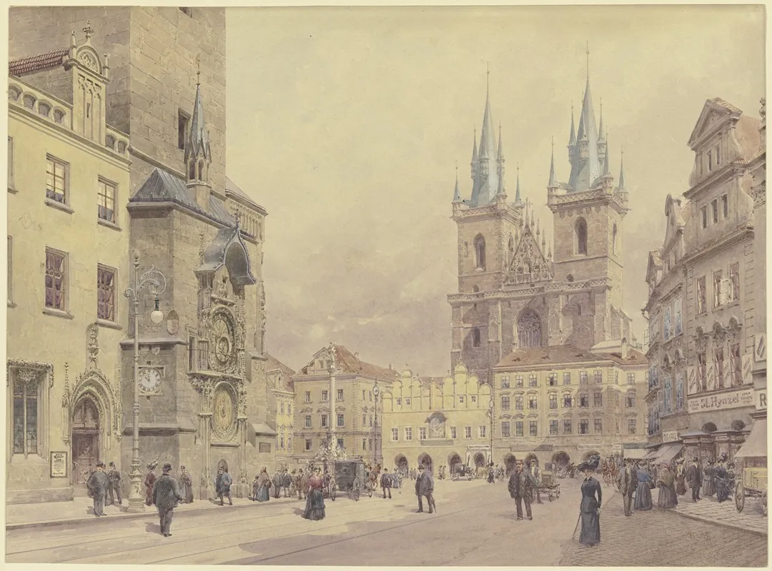 Blick Auf Die Teynkirche Und Die Mariensaule Am Altstadter Ring Zu Prag