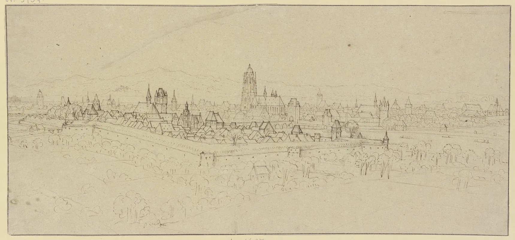 Blick Auf Frankfurt Am Main Vom Muhlberg Aus Gesehen Im Vordergrund Von Der Stadtmauer Umschlossen Sachsenhausen
