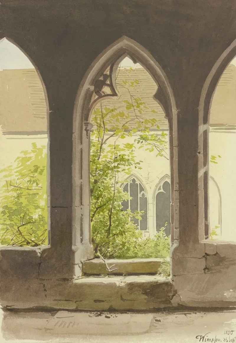 Blick Aus Dem Kreuzgang In Den Zugewachsenen Klosterhof Der Stiftskirche St Peter Und Paul In Bad Wimpfen