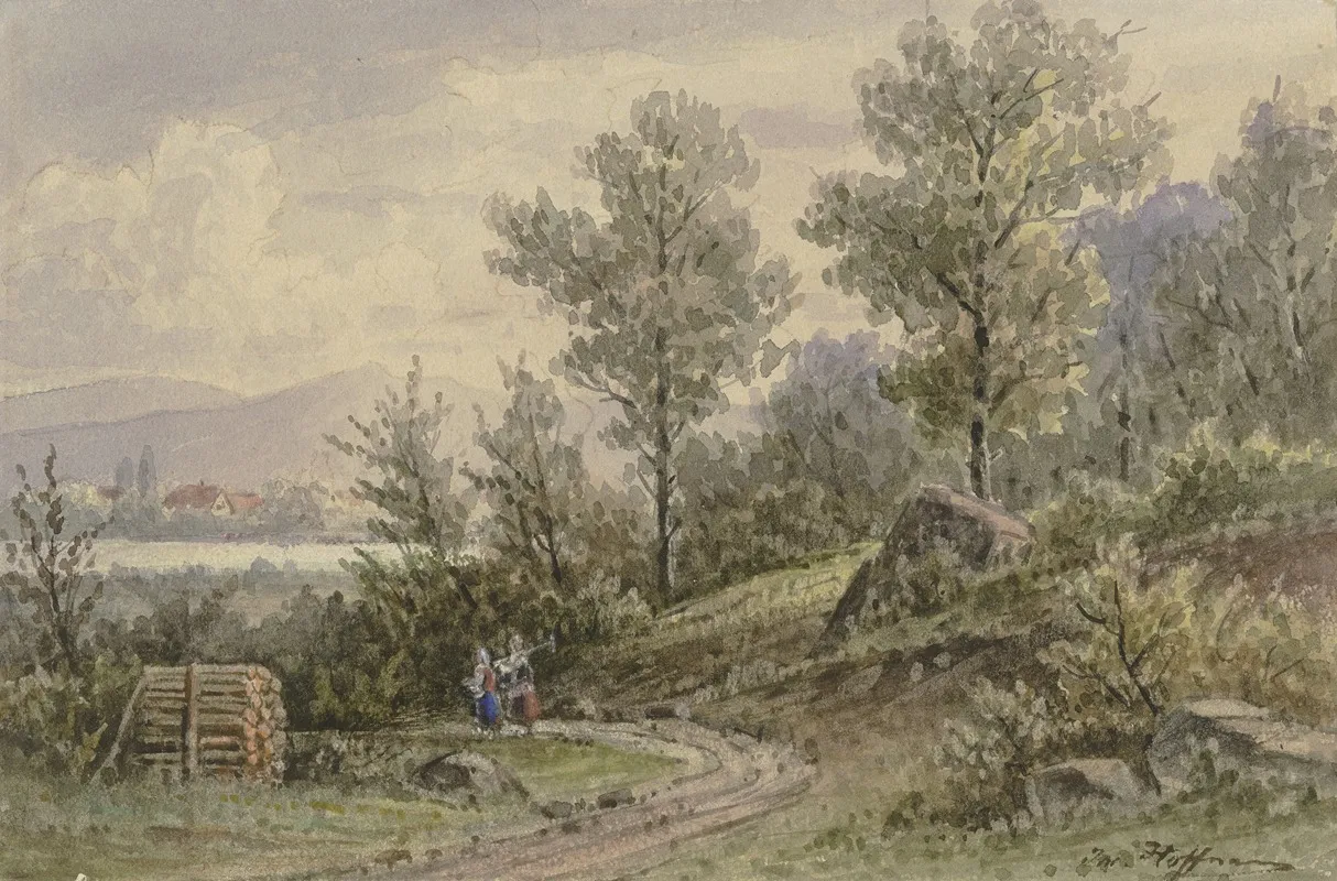 Blick Vom Wald Auf Ein Dorf Und Berge by Jacob Hoffmann - Canvas Print