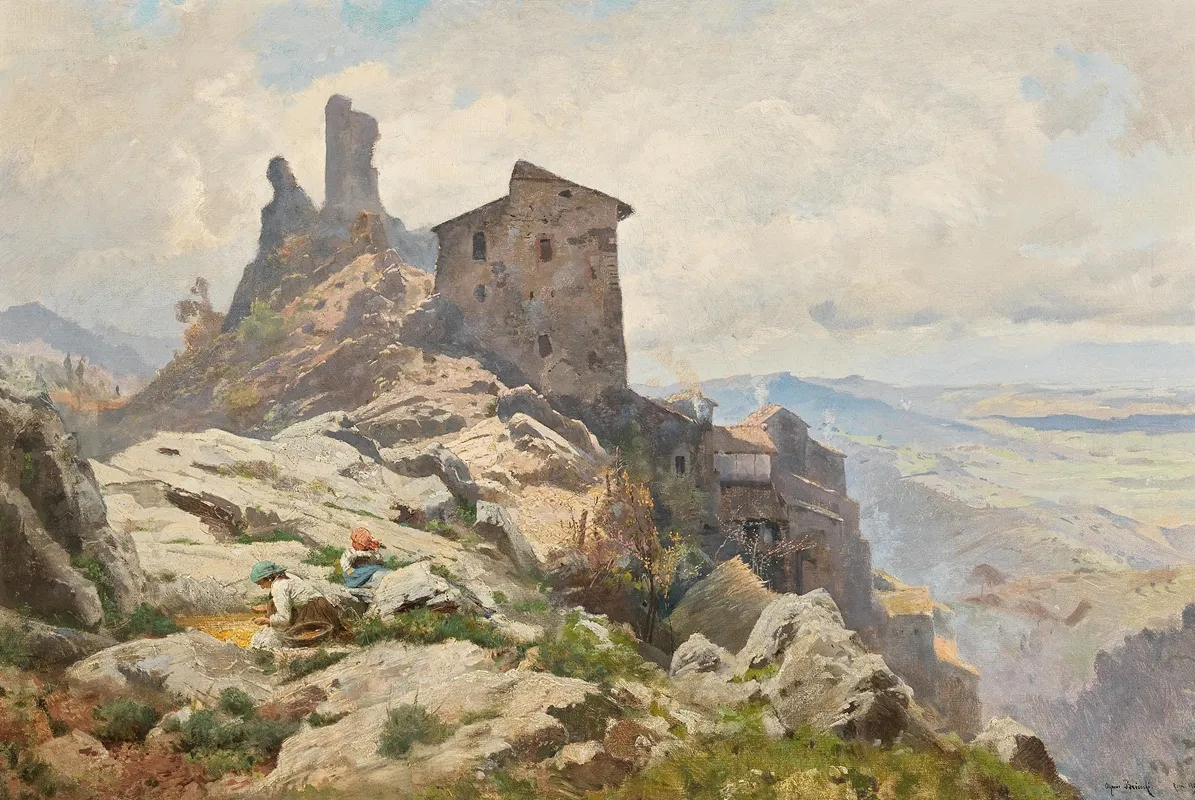 Blick Von Einer Anhohe Auf Das Tal Des Lago Del Fucino by Othmar Brioschi - Canvas Print