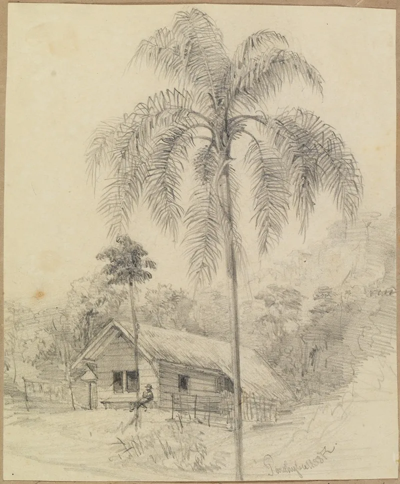 Blockhaus Und Palme Mit Staffage by Ferdinand Keller - Canvas Print