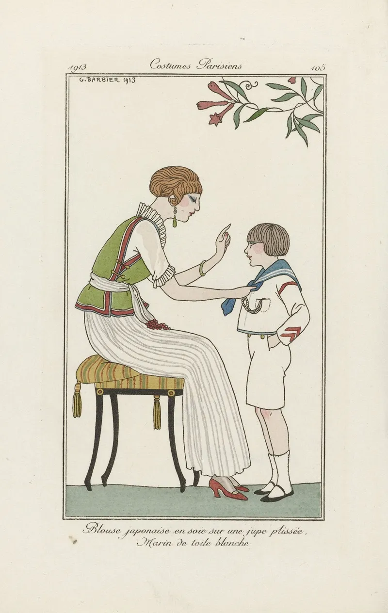 Blouse Japonaise En Soie Sur Une Jupe Plissee Marin De Toile Blanche by George Barbier - Canvas Print