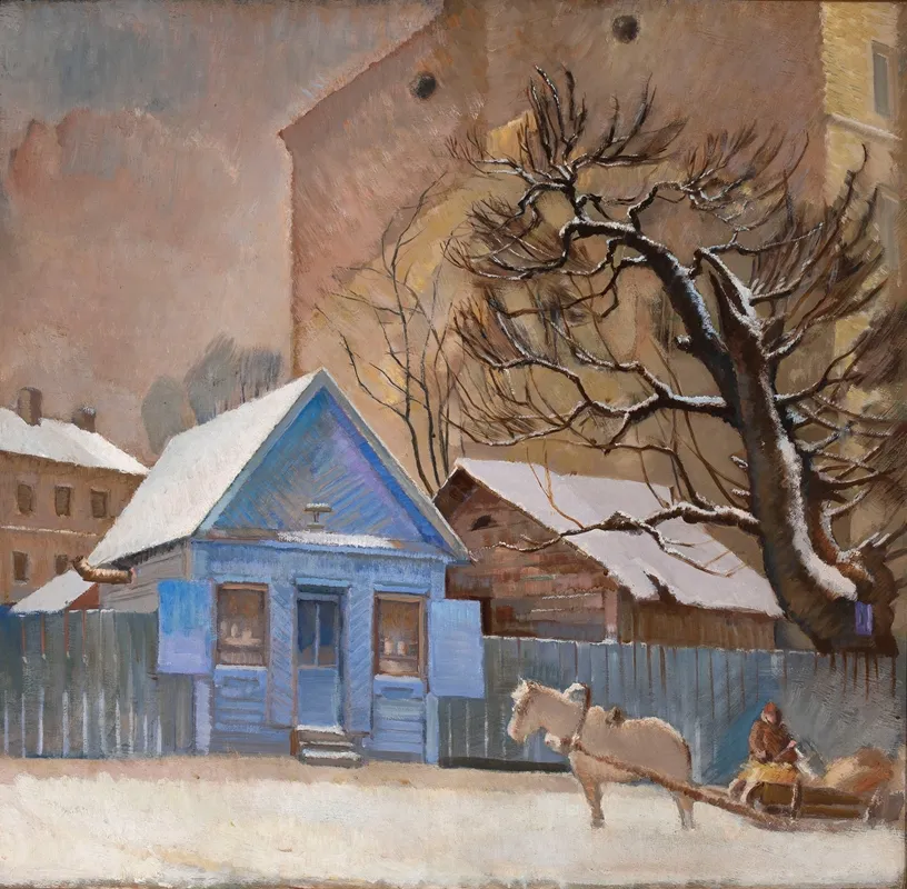 Blue House In Winter by Michał Rouba - Canvas Print