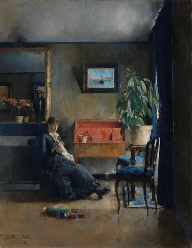 Blue Interior by Harriet Backer - Canvas Print