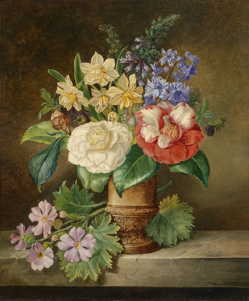 Blumenstillleben Mit Narzissen by Franz Xaver Petter - Canvas Print