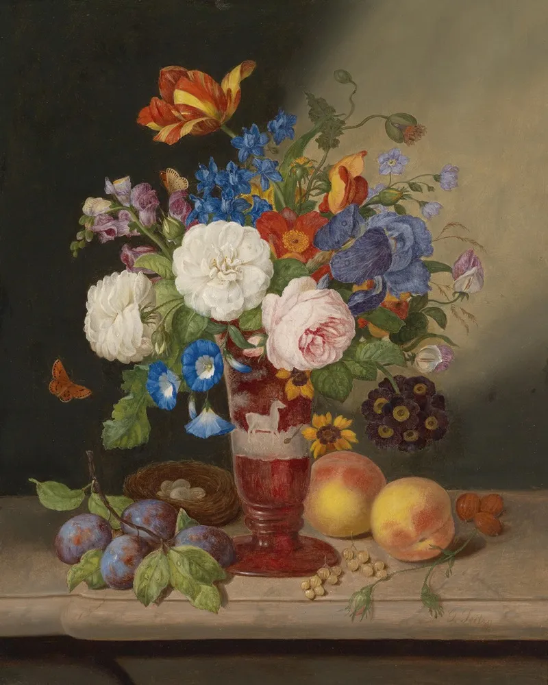 Blumenstraus In Einer Vase by Johann Georg Seitz - Canvas Print