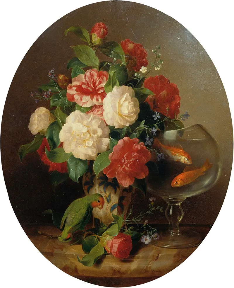 Blumenstuck Mit Goldfischglas by Josef Lauer - Canvas Print