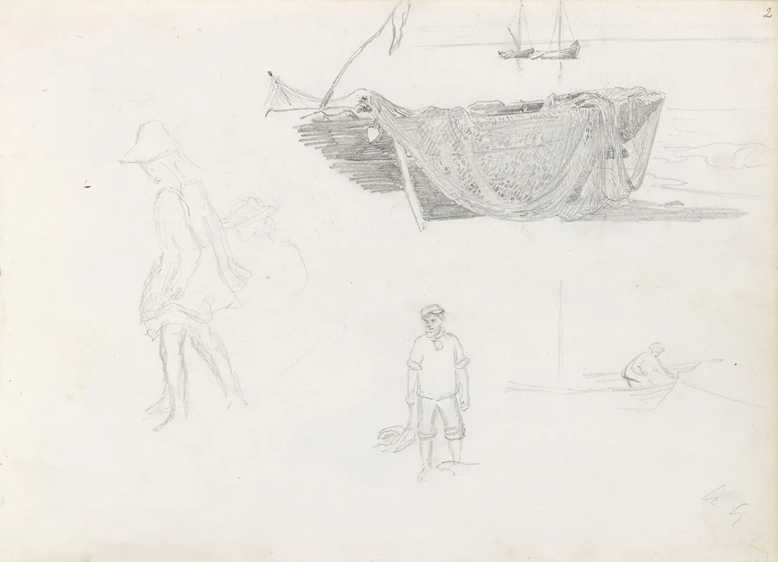 Boat With Fishing Nets Figure Studies
