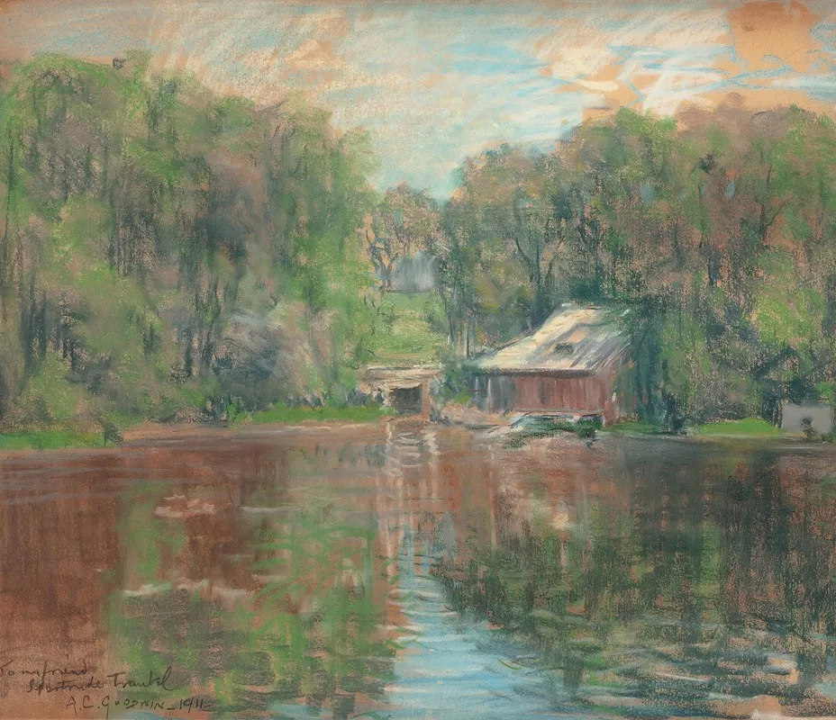 Boathouse By The Water by Arthur Clifton Goodwin - Canvas Print