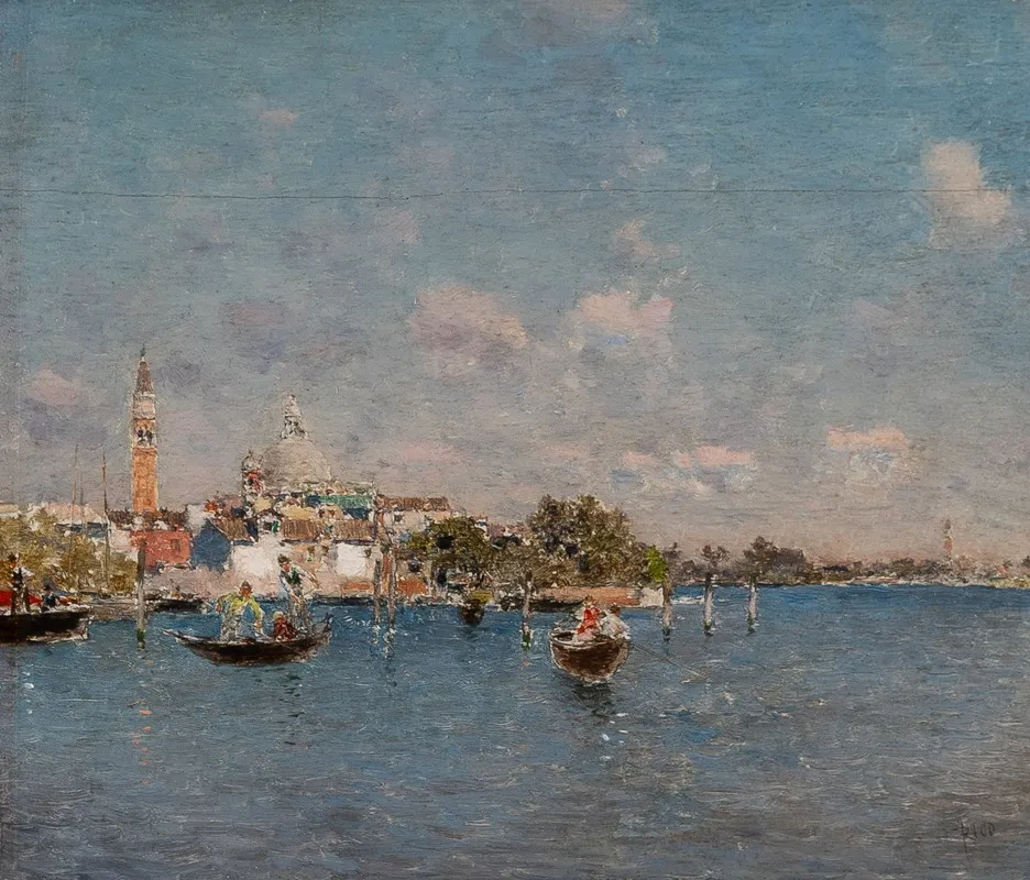 Boating On The Lagoon Venice by Martin Rico y Ortega - Canvas Print