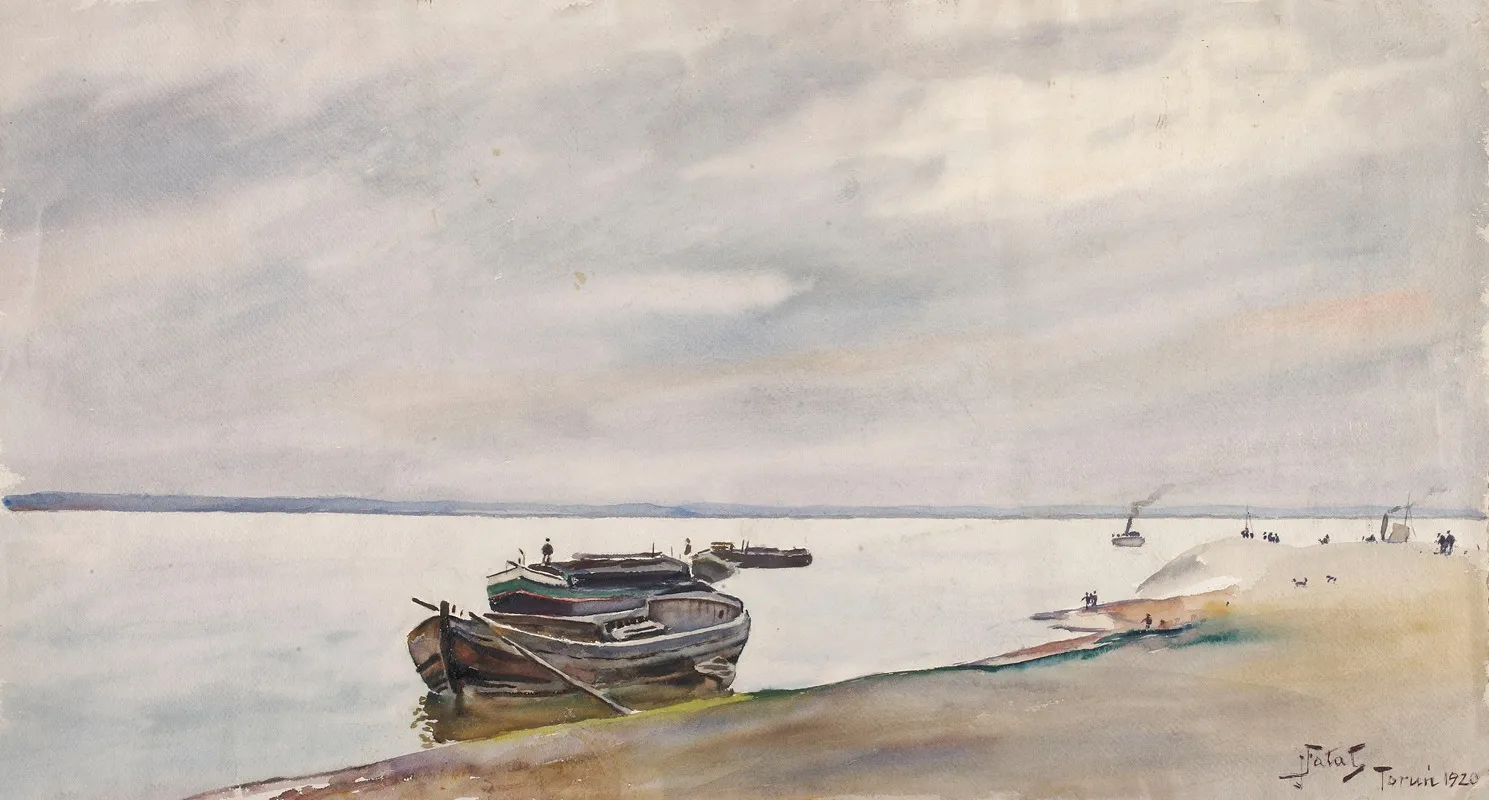 Boats And Steamship On The Vistula Near Torun