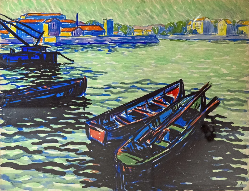 Boats At The Bazacle In Toulouse by Georges Gaudion - Canvas Print