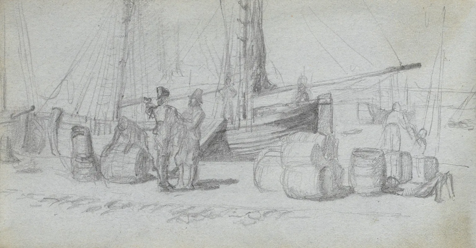 Boats Figures Cargo On A Beach