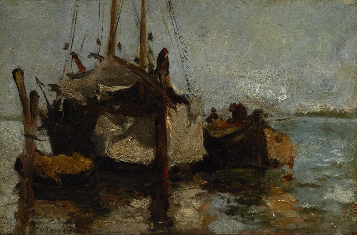 Boats In Harbor by John Henry Twachtman - Canvas Print