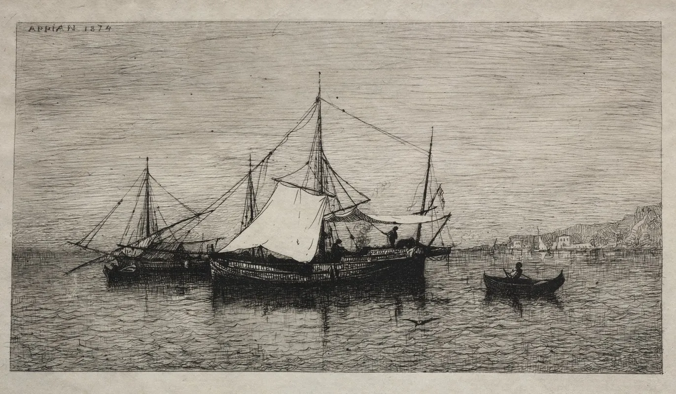 Boats Of Cabotage Coasts Of Italy by Adolphe Appian - Canvas Print