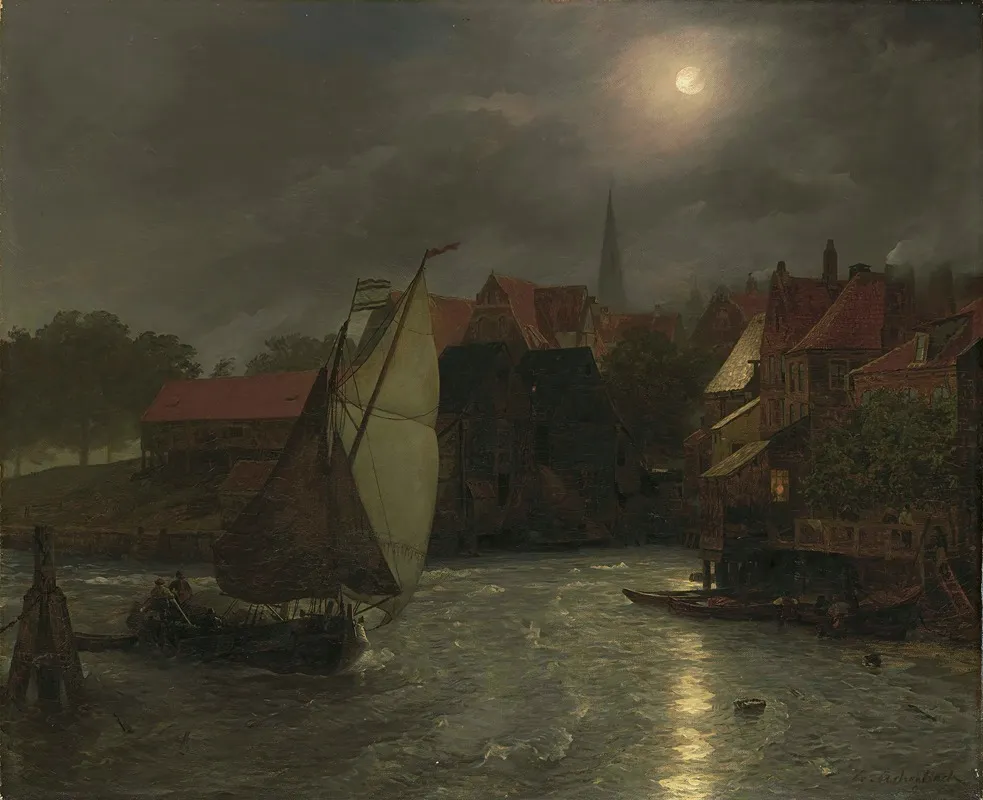 Boats On A Canal Moonlight