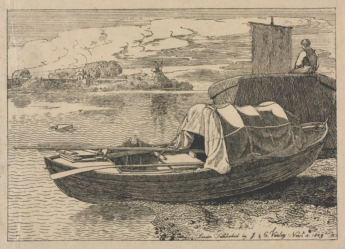 Boats On A River Windmill In Distance