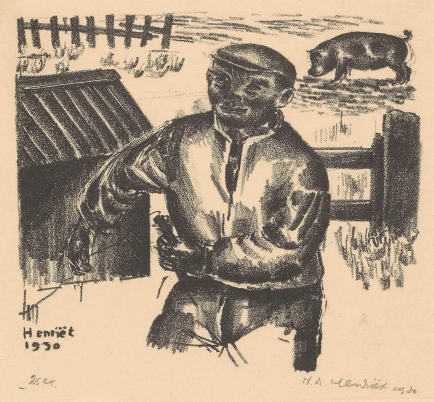 Boer Bij Een Schuur by Henk Henriët - Canvas Print