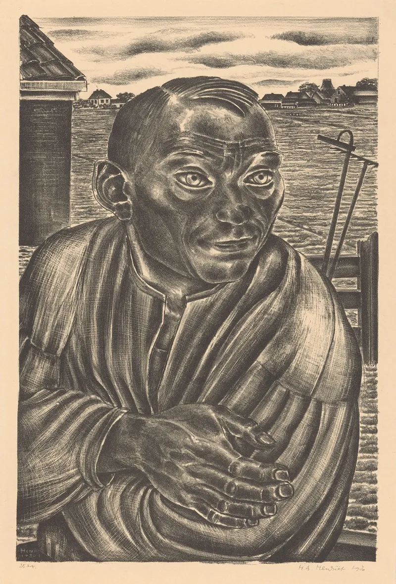 Boer In Landschap by Henk Henriët - Canvas Print