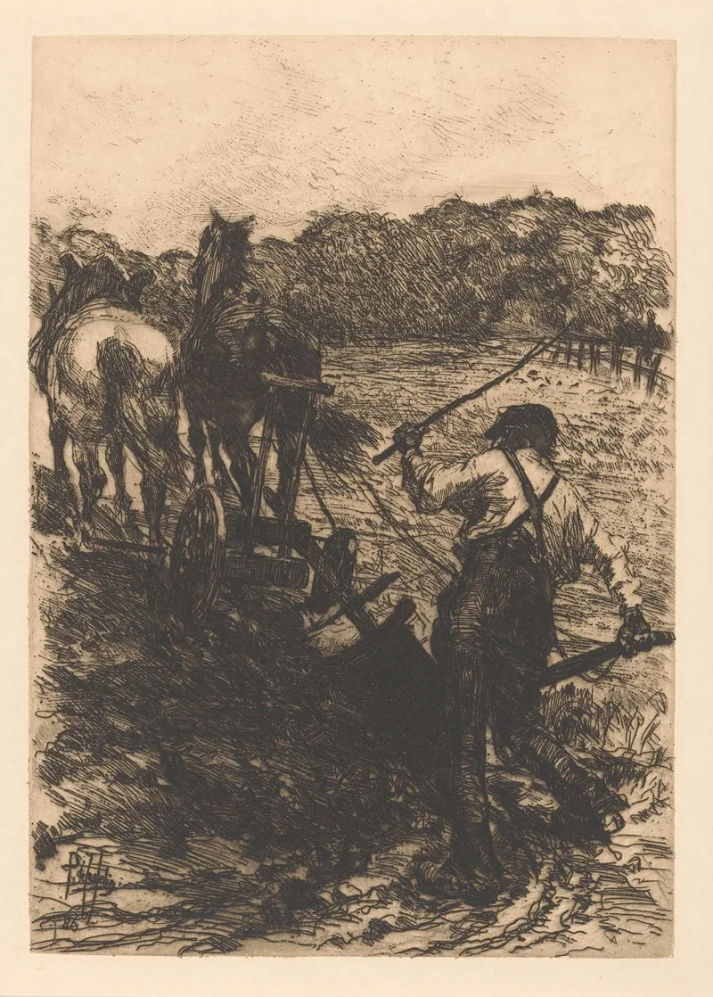 Boer Met Twee Ploegende Paarden by Pieter Josselin de Jong - Canvas Print