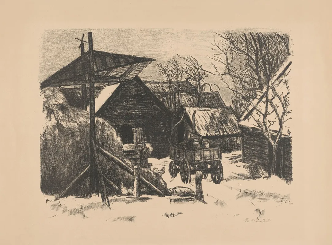 Boerenerf In De Sneeuw by Otto Hanrath - Canvas Print