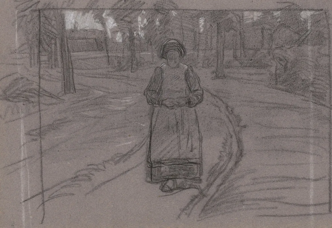 Boerenvrouw Op Een Pad In Een Boomrijke Omgeving