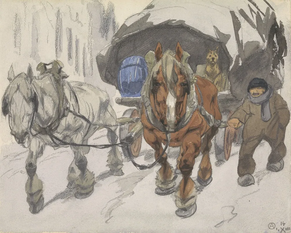 Boerenwagen Met Twee Paarden Ervoor