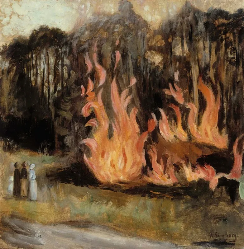 Bonfires by Hugo Simberg - Canvas Print