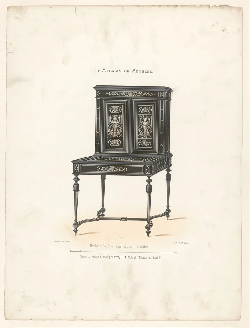 Bonheur Du Jour Bonheur Du Jour Henri Ii Noir Et Ivoire by Victor Léon Michel Quétin - Canvas Print