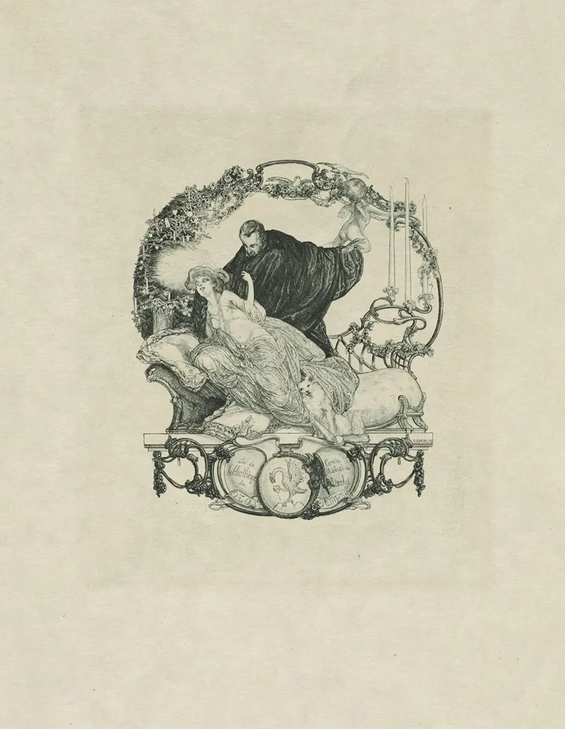 Bookplate De La Bibliotheque Du Comte Michel De Karolyi by Franz von Bayros - Canvas Print