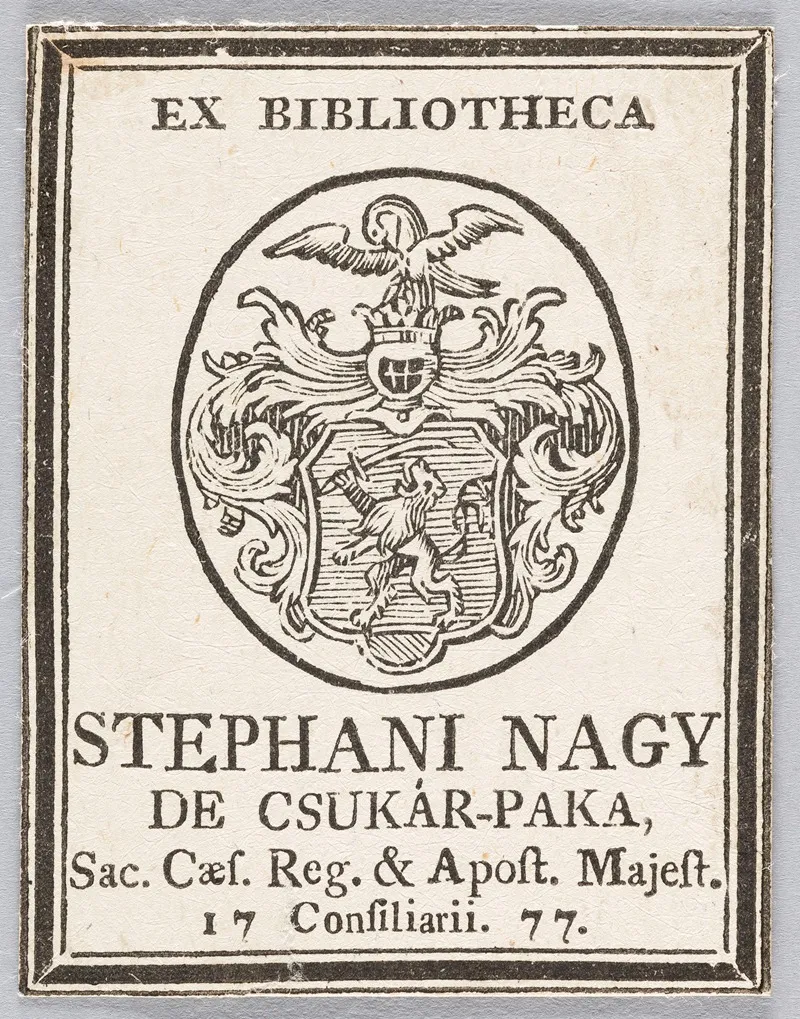 Bookplate Ex Bibliotheca Stephani Nagy De Csukar Paka Sac Caes Reg Apost Majest Confiliarii 1777