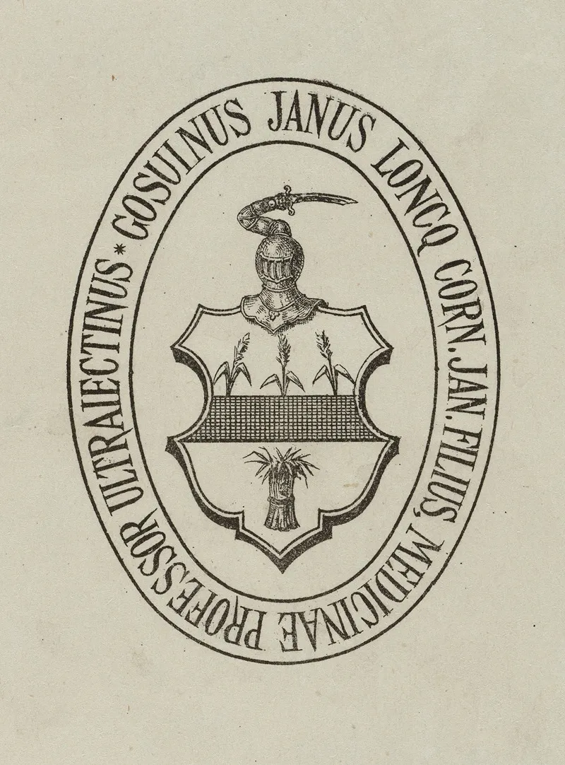 Bookplate Gosuinus Janus Loncq Corn Jan Filius Medicinae Professor Ultraiectinus