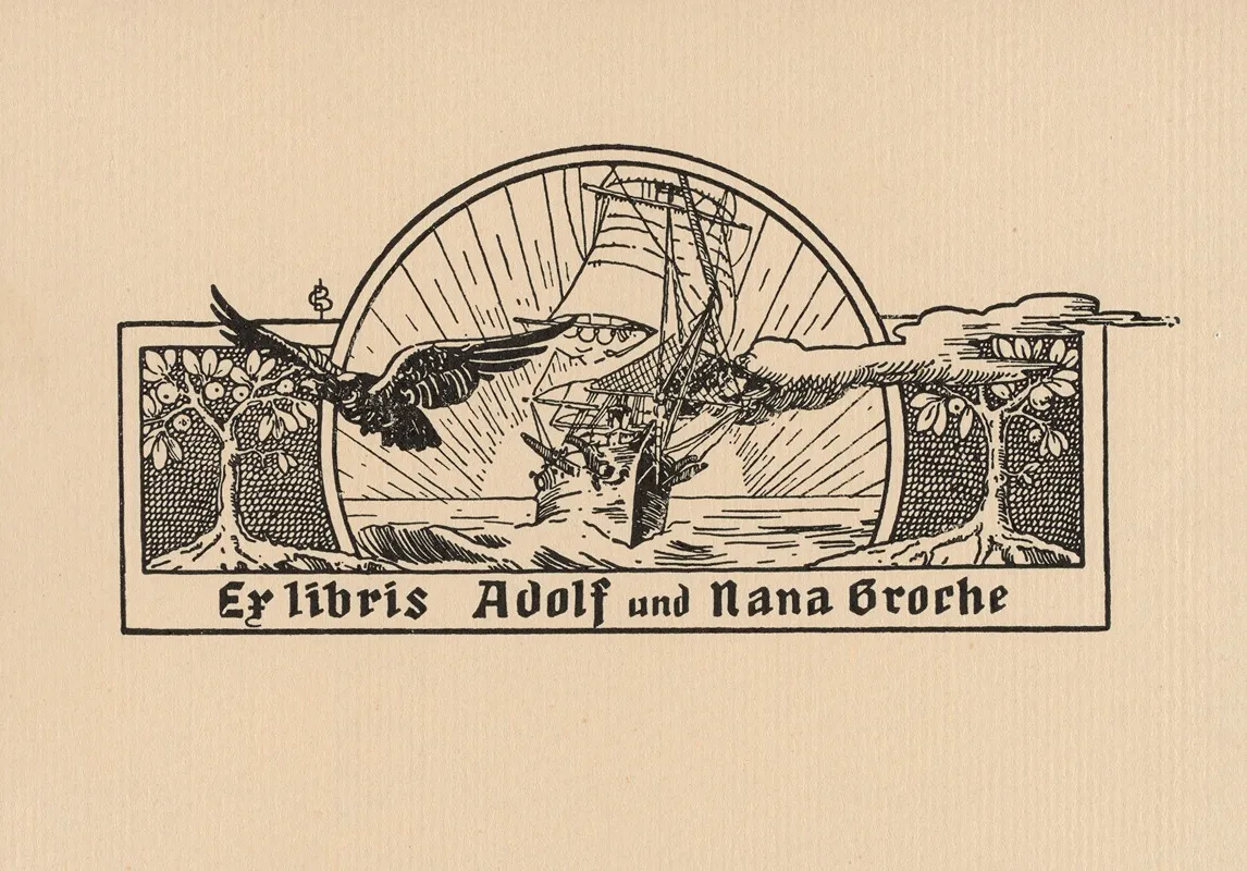 Bookplate Of Adolf Nana Groche by Georg Barlosius - Canvas Print