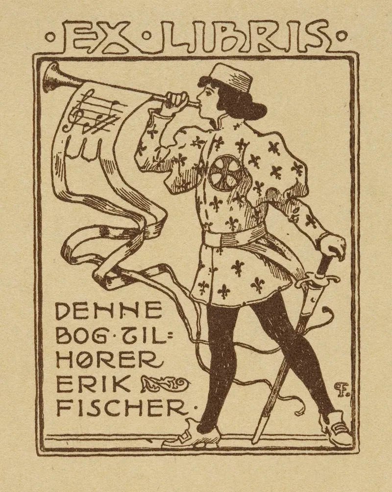 Bookplate Of Denne Bog Tilhorer Erik Fischer by Paul Fischer - Canvas Print