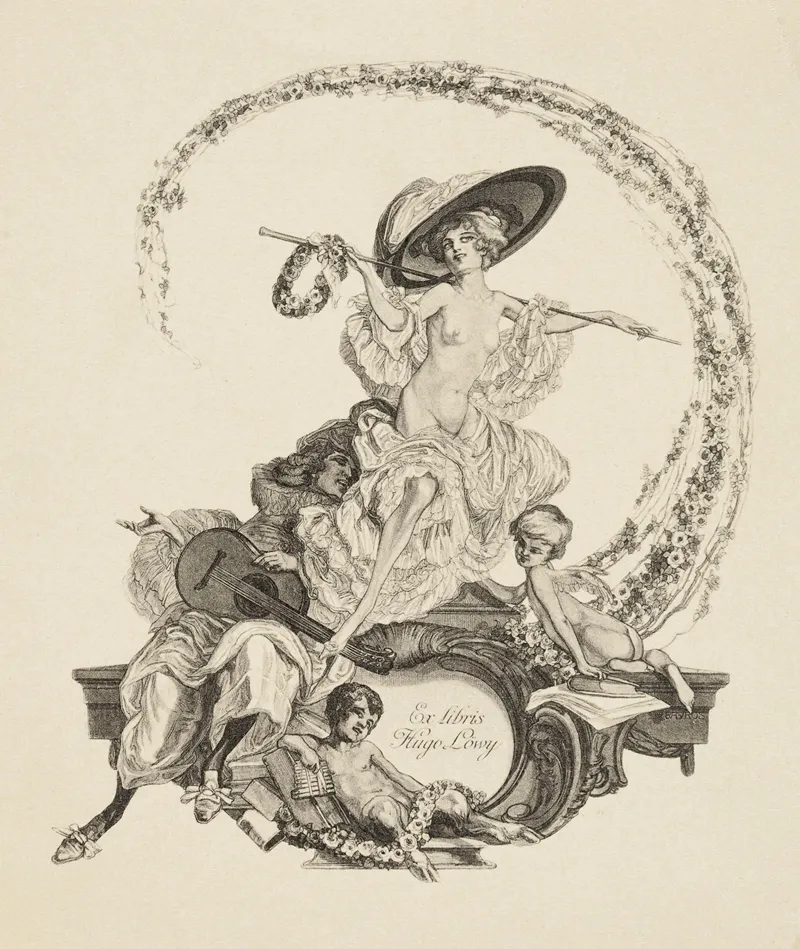Bookplate Of Hugo Lowy by Franz von Bayros - Canvas Print