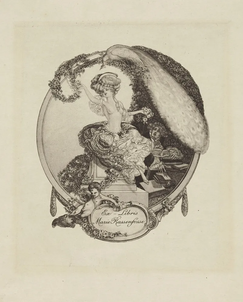 Bookplate Of Marie Rassenfosse by Franz von Bayros - Canvas Print
