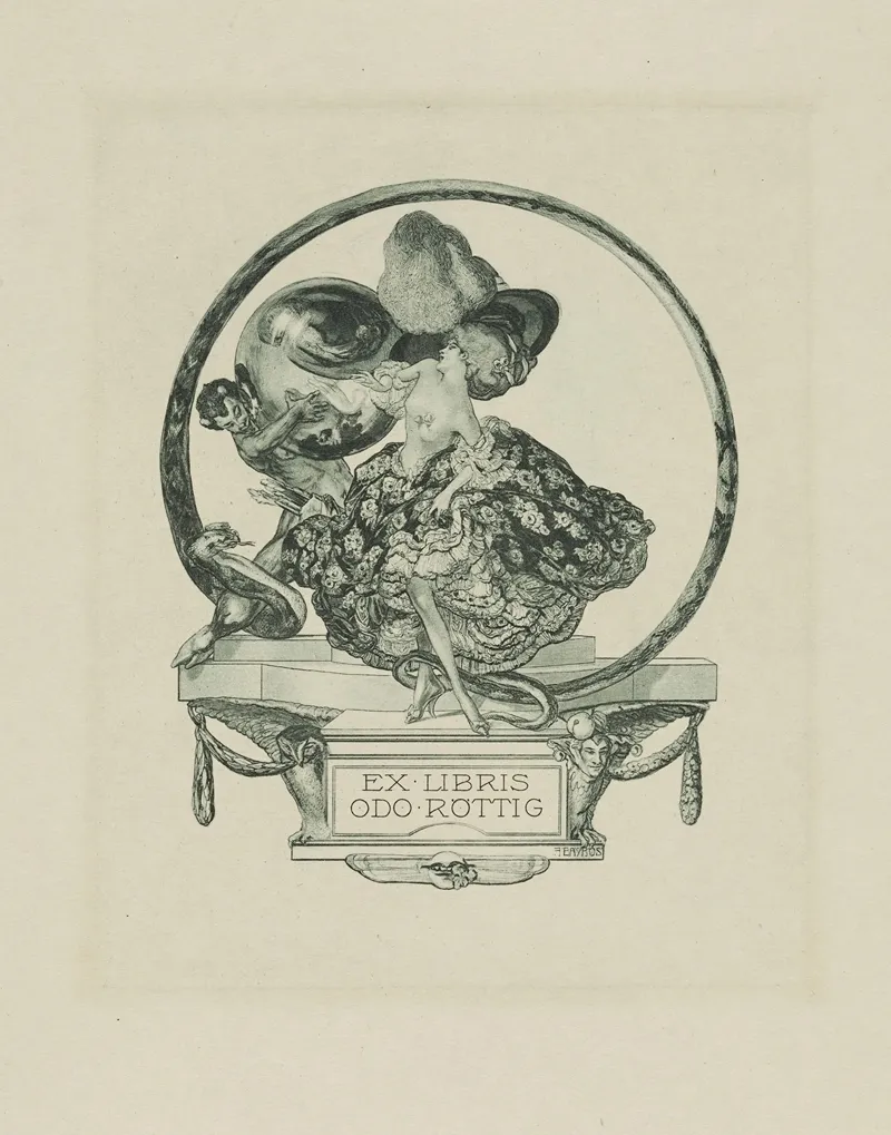 Bookplate Of Odo Rottig by Franz von Bayros - Canvas Print