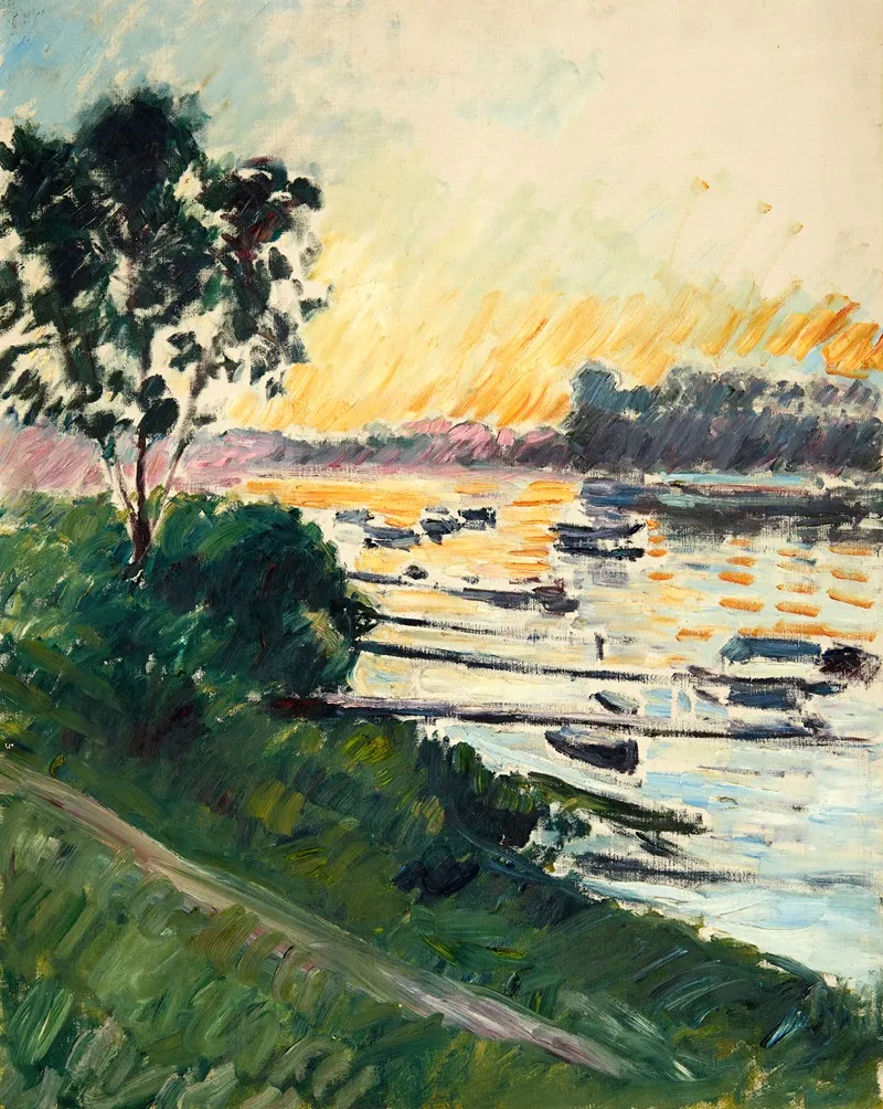 Bord De Seine Effet Soleil Couchant by Gustave Caillebotte - Canvas Print
