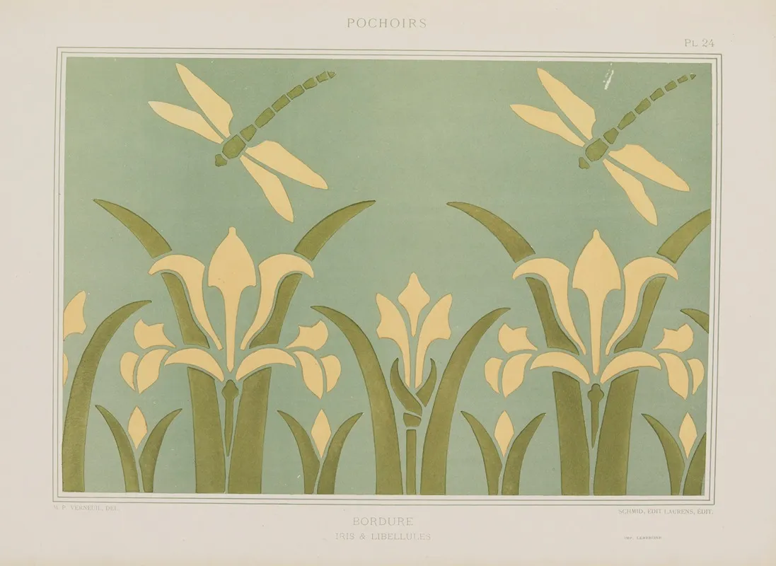 Bordure Iris Libellules by Maurice Pillard Verneuil - Canvas Print